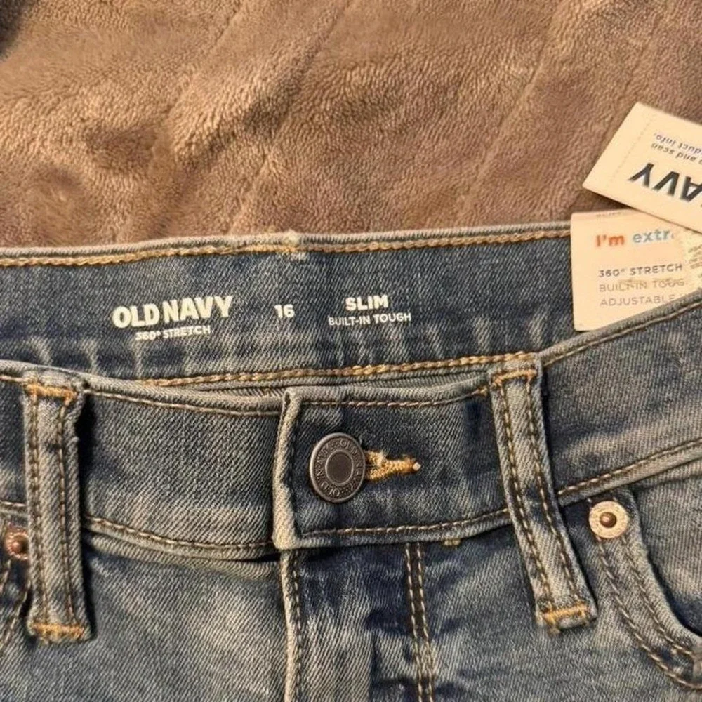 Old Navy Kids Slim Built-In Tough 360 Stretch Distressed Blue Jeans Size 16 NWT